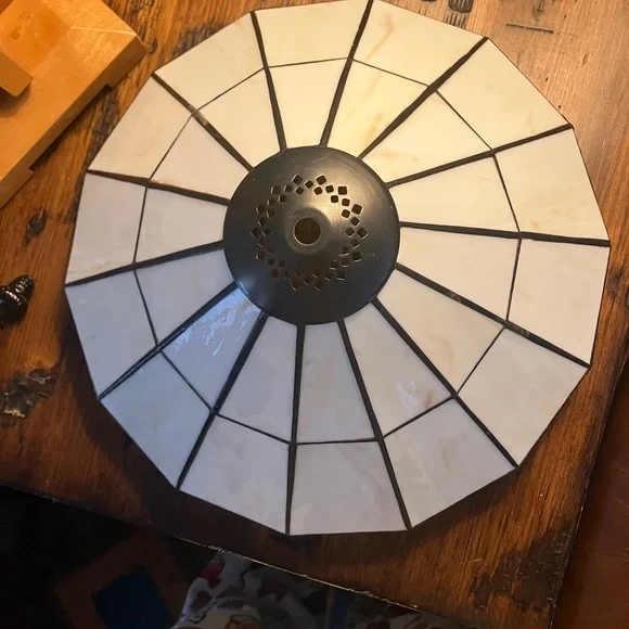 MCM Vintage Craftsman Mission Style Stained Glass Table Lamp - Cream and Brown - Picture 8 of 10